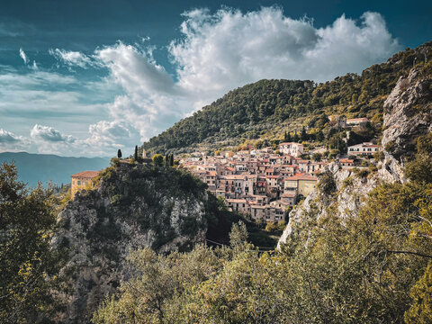 Village of Peille hanging on the mountainside