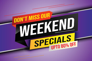 Fototapeta premium Weekend Special sale tag. Banner design template for marketing. Special offer promotion retail. background banner modern graphic design for advertising store shop, online store, website, landing pag