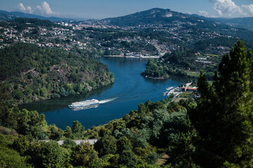 Fototapeta na wymiar View of the river and hills of the Douro Valley, Portugal.