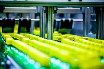 Drink production bottling line process in beverage factory