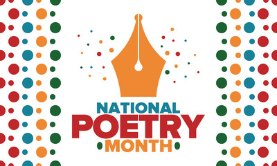 National Poetry Month in April. Poster with handwritten lettering. Poetry Festival in the United States and Canada. Literary events and celebration. Greeting card, invitation, banner or background