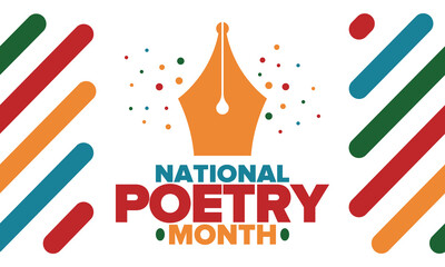 National Poetry Month in April. Poster with handwritten lettering. Poetry Festival in the United States and Canada. Literary events and celebration. Greeting card, invitation, banner or background