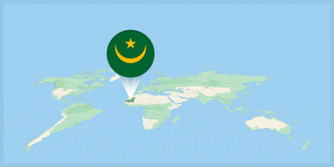 Location of Mauritania on the world map, marked with Mauritania flag pin.