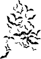 Bat swarm. Flying bat silhouette. Halloween Decoration element.