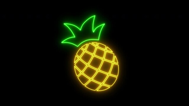 Glowing neon line Pineapple tropical fruit icon isolated on black background. 4K Video motion graphic animation. Summer Time Vacation Modern Design Element. Pineapple Juice. 