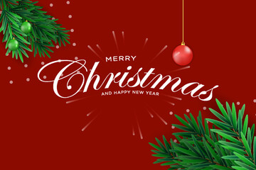 merry christmas and new year banner, simple with fir leaves