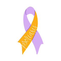 World Psoriasis Day October 29 handwritten lettering. Purple and orange support ribbon. Web banner vector template