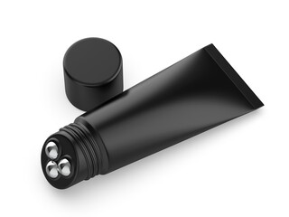 Blank Stainless Steel Roller Ball Applicator Cosmetic Container Tube With Cap, 3d render illustration.