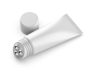 Blank Stainless Steel Roller Ball Applicator Cosmetic Container Tube With Cap, 3d render illustration.