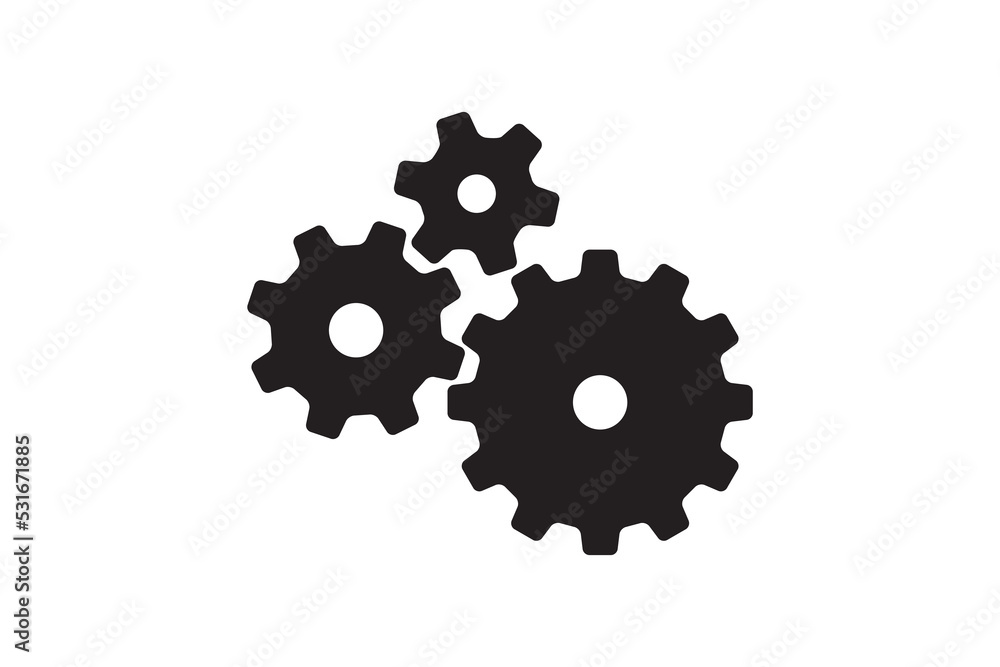 Poster setting icon vector with work cog gear element. cogweel mechanism symbol.
