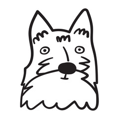 Face of Scottish Terrier. Hand drawn outline icon. Vector illustration on white background.