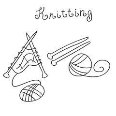 Fototapeta na wymiar Knitting. Outline vector illustration on white background.