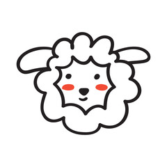 Cute little sheep face. Outline vector hand drawn illustration on white background.