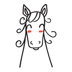 Smiling horse. Childish vector outline illustration. 