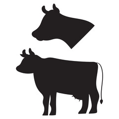 Cow. Silhouette icons. Vector hand drawn illustration on white background.