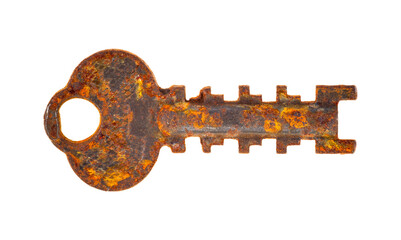 Old rusty key isolated on background