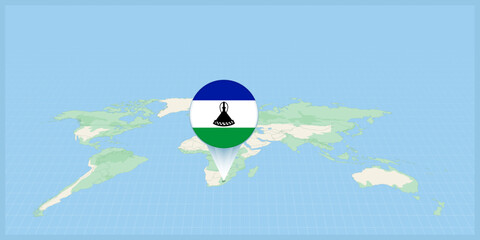 Location of Lesotho on the world map, marked with Lesotho flag pin.