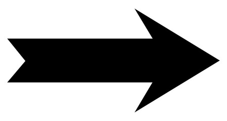 Straight arrow icon with forked end. Black arrow pointing to the right. Black direction pointer