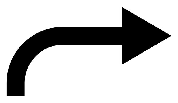 Right turn arrow icon. Curved black arrow pointer indicating right turn