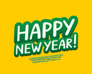 Winter banner Happy New Year with 3d white green font on yellow background