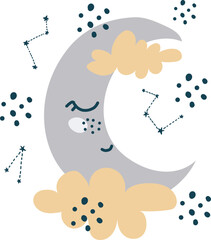 The vector moon illustration is perfect for a poster in the nursery, registration of invitations to a baby shower
