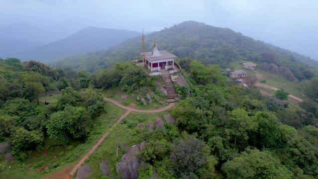 Dalma wildlife sanctuary, temple located at hilltop ,Jharkhand India, Aerial view