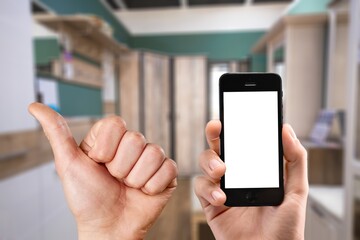 User hand hold a smartphone with a blank screen