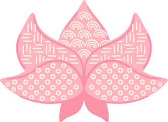 Japanese lotus flower isolated PNG. Pink asian lotus logo. Pink chinese lotus bloom symbol, icon. Hand drawn korean flower with traditional ornament. Asian illustration.