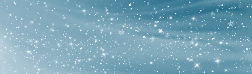 Christmas winter blue abstract background. Powder PNG. Winter holiday storm with wind and snowflakes.