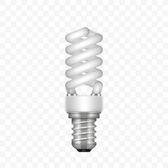 Light bulb realistic, fluorescence or CFL spiral bulb. White bulb, Illuminated light equipment