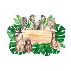 Jungle Animals and Wood Slice Fframe