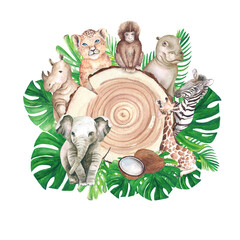 Jungle Animals and Wood Slice Fframe