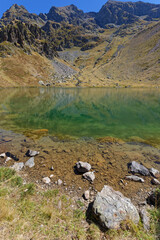 Landscape on the shore of Lake Claret in Belledonne mountain range