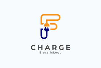 Letter F Electric Plug Logo, Letter F and Plug combination, flat design logo template element, vector illustration