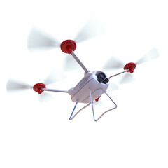 aerial robot drone, quadrocopter, with camera flying . Concept hovering multycopter 3d render isolated on transparent background
