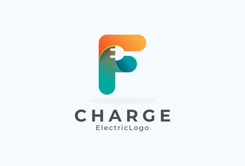 Abstract Letter F Electric Plug Logo, Letter F and Plug combination with gradient colour, flat design logo template element, vector illustration