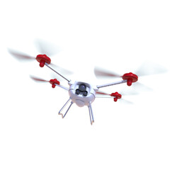 aerial robot drone, quadrocopter, with camera flying . Concept hovering multycopter 3d render isolated on transparent background