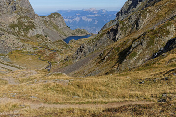Lake Crozet from La Pra pass in Belledonne moutain range