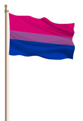 3d illustration Bisexual flag on a pillar blown away isolated on a white background. Freedom and love concept. Activism, community and freedom Concept.