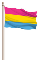 3d illustration Pansexual flag on a pillar blown away isolated on a white background. Freedom and love concept. Activism, community and freedom Concept. - 531680254