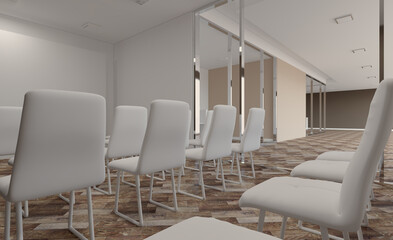 Open space office interior with like conference room. Mockup. 3D rendering.