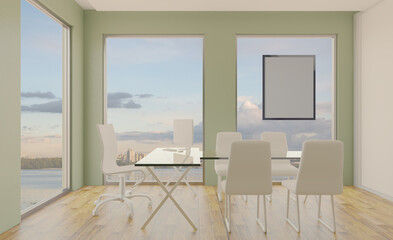 Modern office building interior. 3D rendering.. Mockup.   Empty paintings