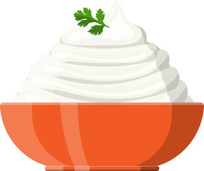 Sour cream sauce or mayonnaise with green parsley