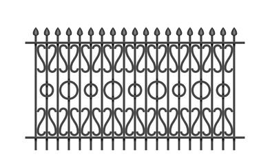 Metallic steel fence for balcony railing modular sections from forged metal isolated on white