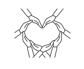 Inclusion, equality and diversity icon. Hands form a heart. Line illustration