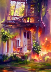 Fototapeta na wymiar art color of fire burining home background
