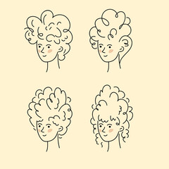 The heads of girls with different hairstyles and long hair. The image of the head of cute women in a turn.