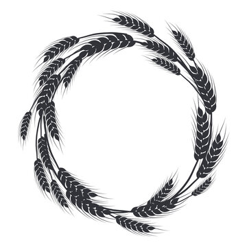 recommend clip art: Wheat, oat, rye or barley circle silhouette. Cereal plant border, agricultural frame with black spikelets. Banner for design beer, bread, flour packaging.