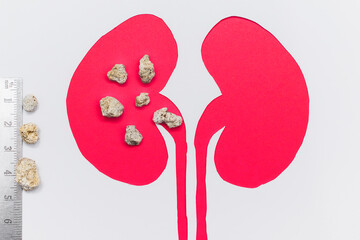 a model of a human kidney made on paper. the concept of timely kidney stones treatment.