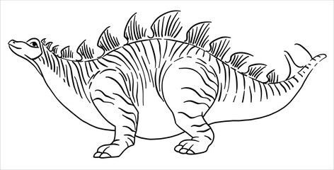 Stegosaurus Dinosaur. Illustration in black and white style. The contour line. Vector for coloring.